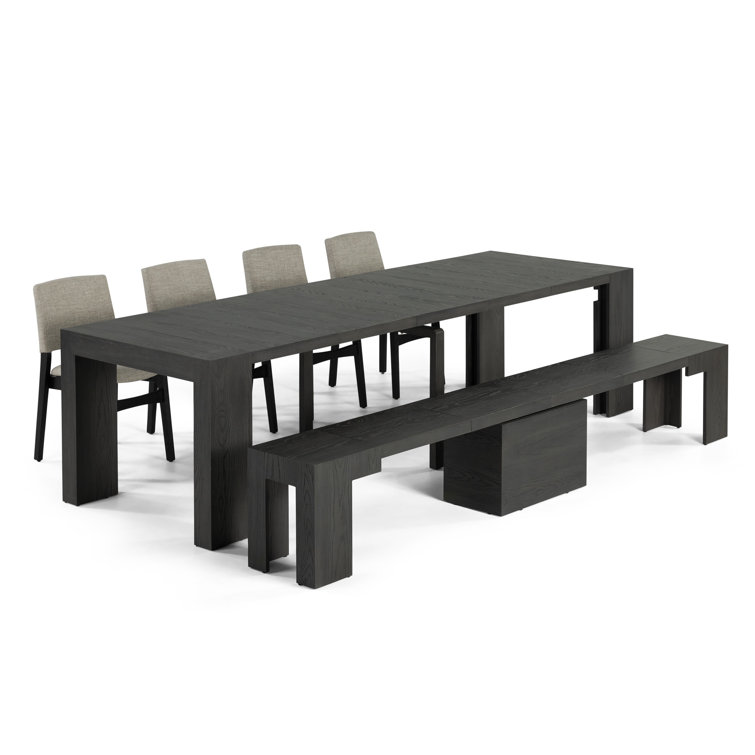 Transformer Table Extendable Dining Set - Table + Bench + 4 Chairs + Coffee Table(Panel Storage Unit) - 2 To 12 People - American Silver Birch
