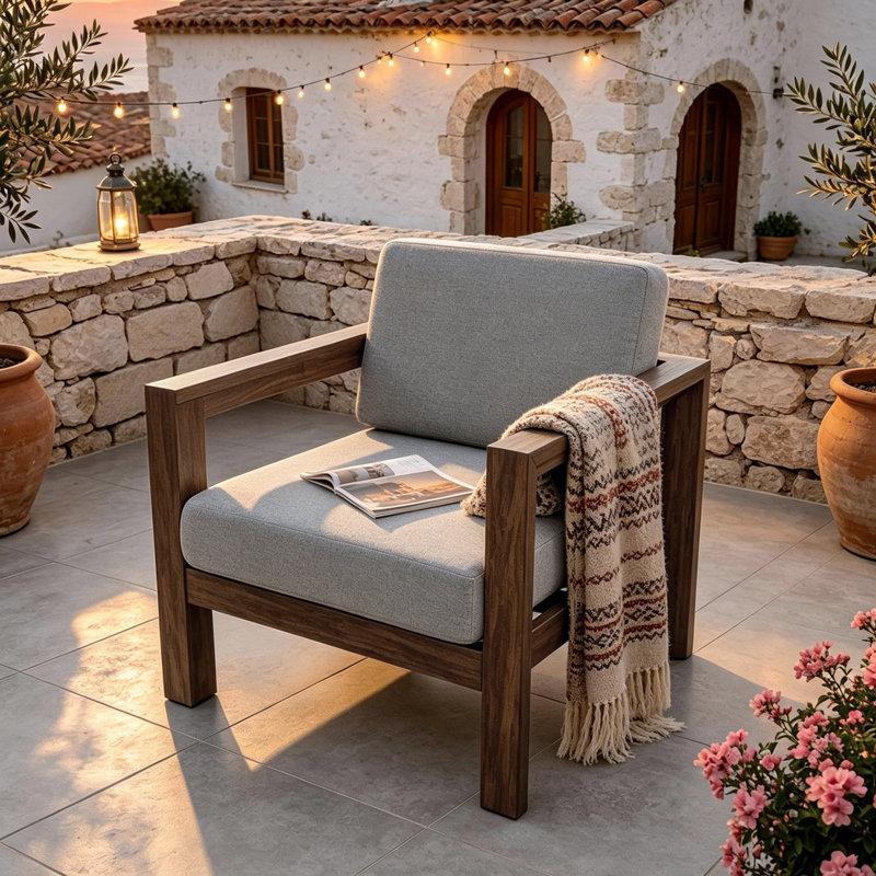 Chaise d'extérieur en bois massif Yulita, Gris clair