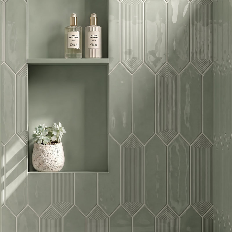 Glazed Ceramic Picket Subway Tile 3" x 12"- Glossy, Sage