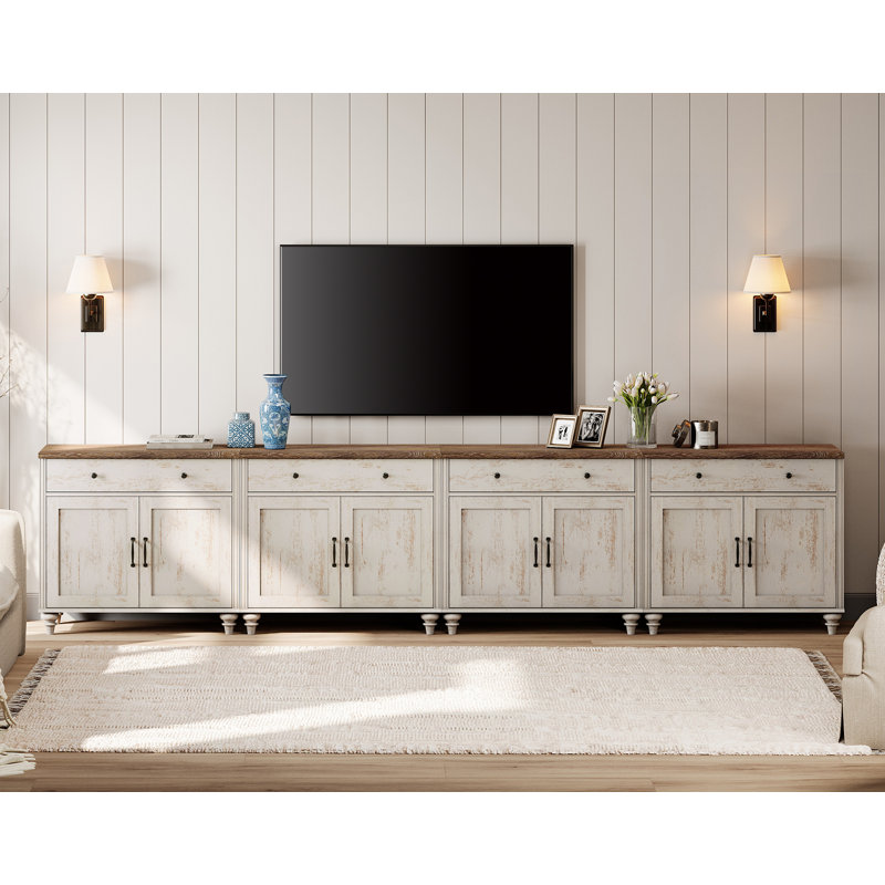 Scarlett Farmhouse TV Stand For 85 Inch TV With 8 Doors And 4 Drawers, Entertainment Center TV Console Table With Storage Cabinets