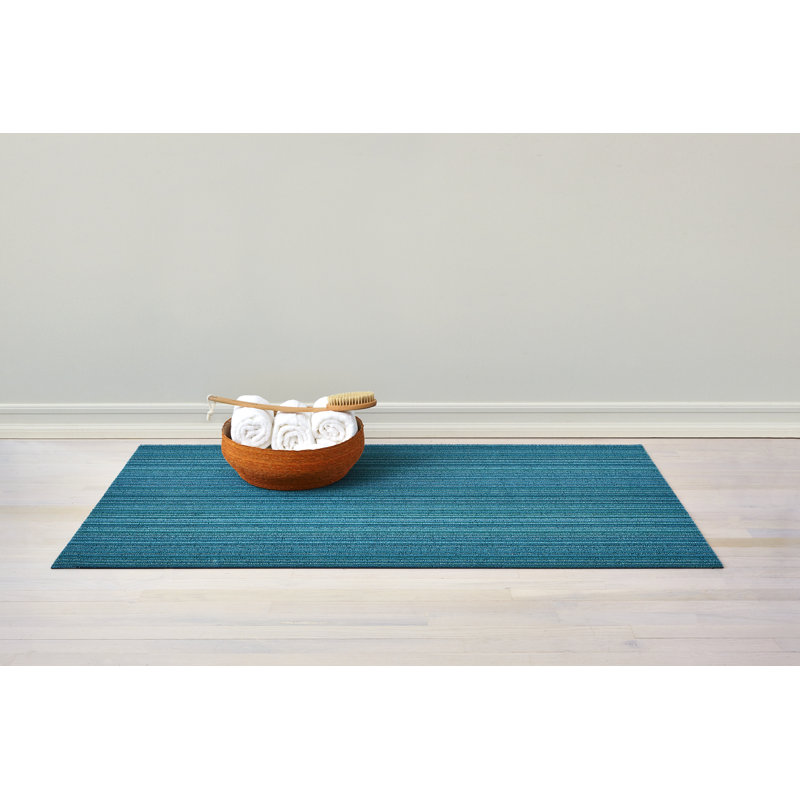 Striped Indoor / Outdoor Doormat, 0.6cm H x 46cm W x 71cm L, Turquoise