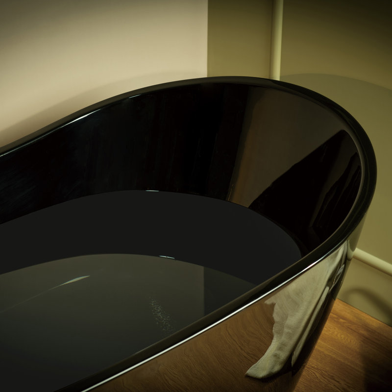 67'' x 32'' Freestanding Soaking Acrylic Bathtub, Brushed Gold, Glossy Black