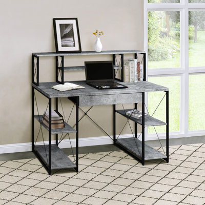 Bureau d'écriture noir et gris avec tablettes et compartiments - fonctionnel pour les bureaux