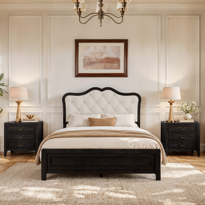 Annlise Mid-Century Modern Upholstered Solid Wood Bedroom Sets (Set Of 3)