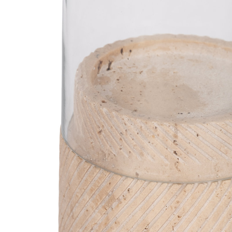 Travertine Beige Cylinder Hurricane Holder, 10" H x 4" W x 4" D