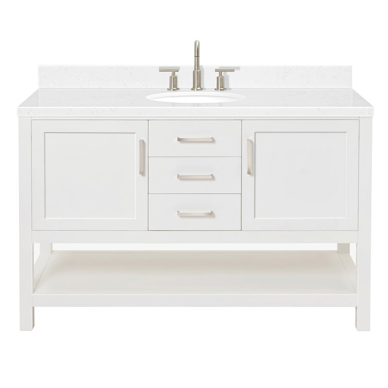 Single Bathroom Vanity with Carrara Quartz Top, White, 54"