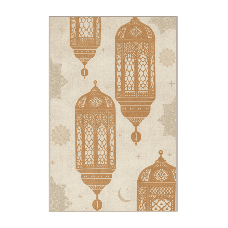 Tapis moelleux moelleux à imprimé bloc Estaugh Global Inspired - beige, 5 x 8
