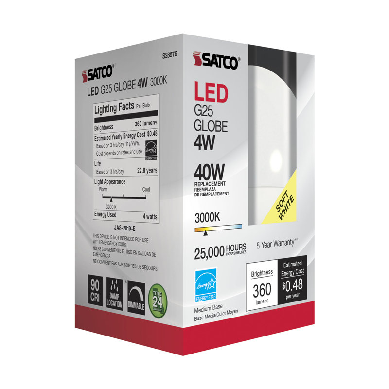 4 Watt White LED Bulb, 3000K