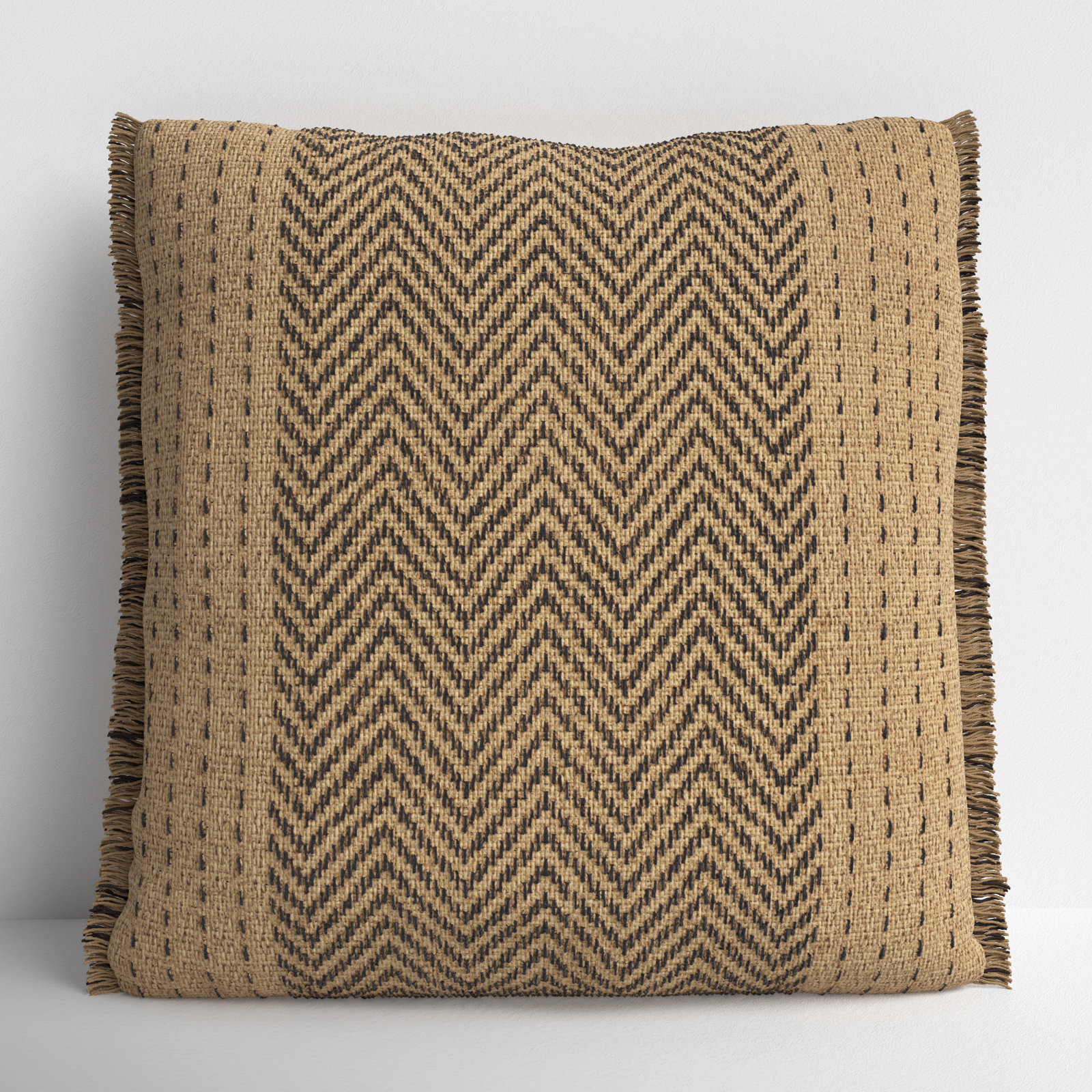 Carey Fringed Cotton Throw Pillow, Feathers, Natural