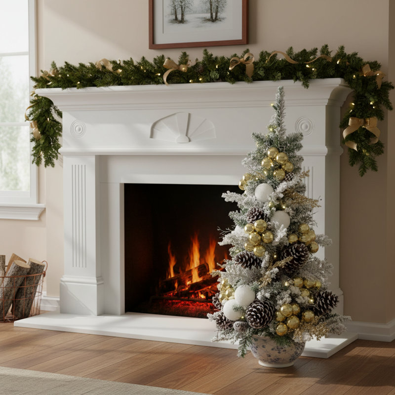 Pre-Lit Holiday Tree with Ornaments and Pinecones in Ceramic Pot
