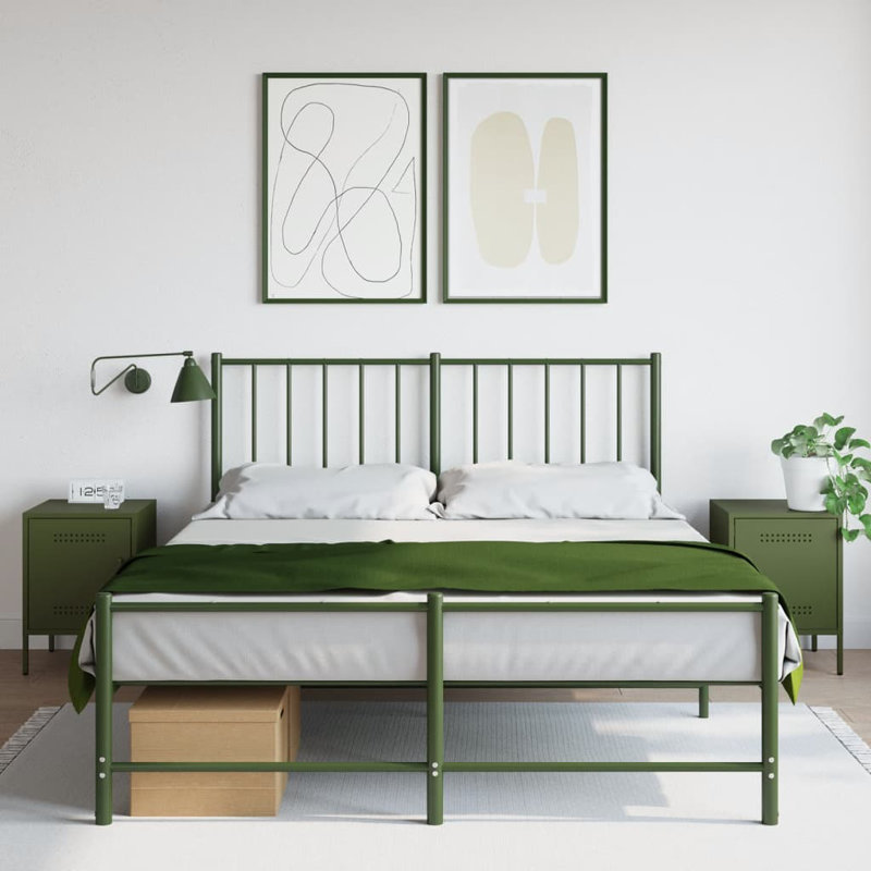 Prinsh 36cm W Steel Bedside Table, Olive Green