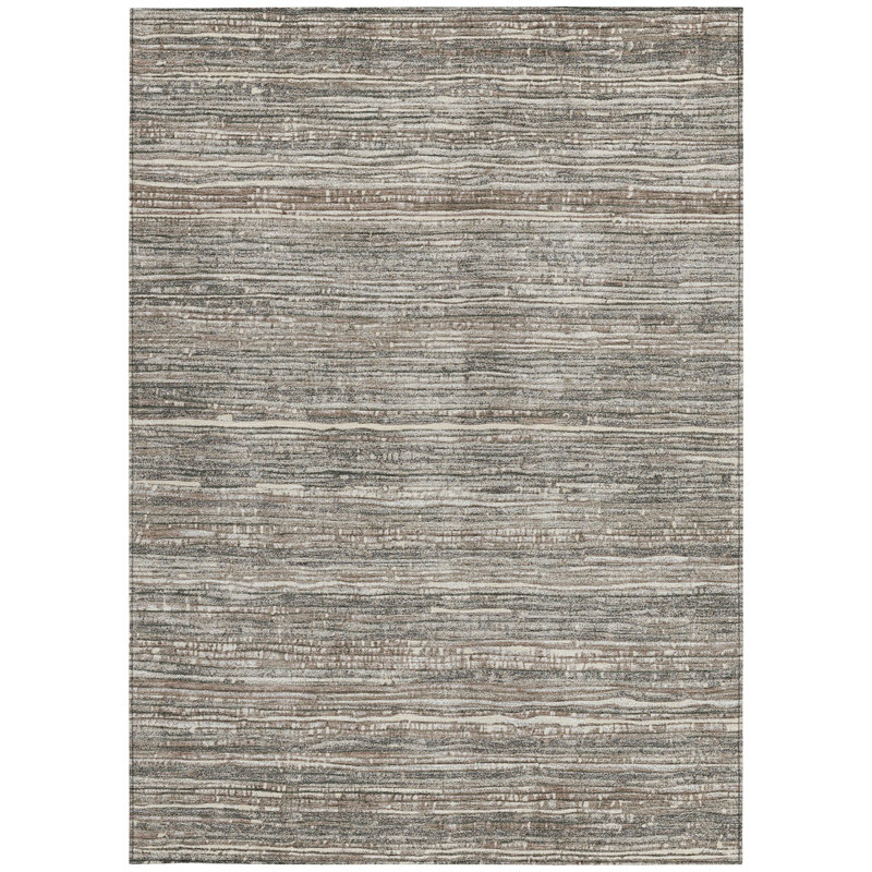 Tapis extérieur lavable rayé beige et gris 5 pi x 8 pi