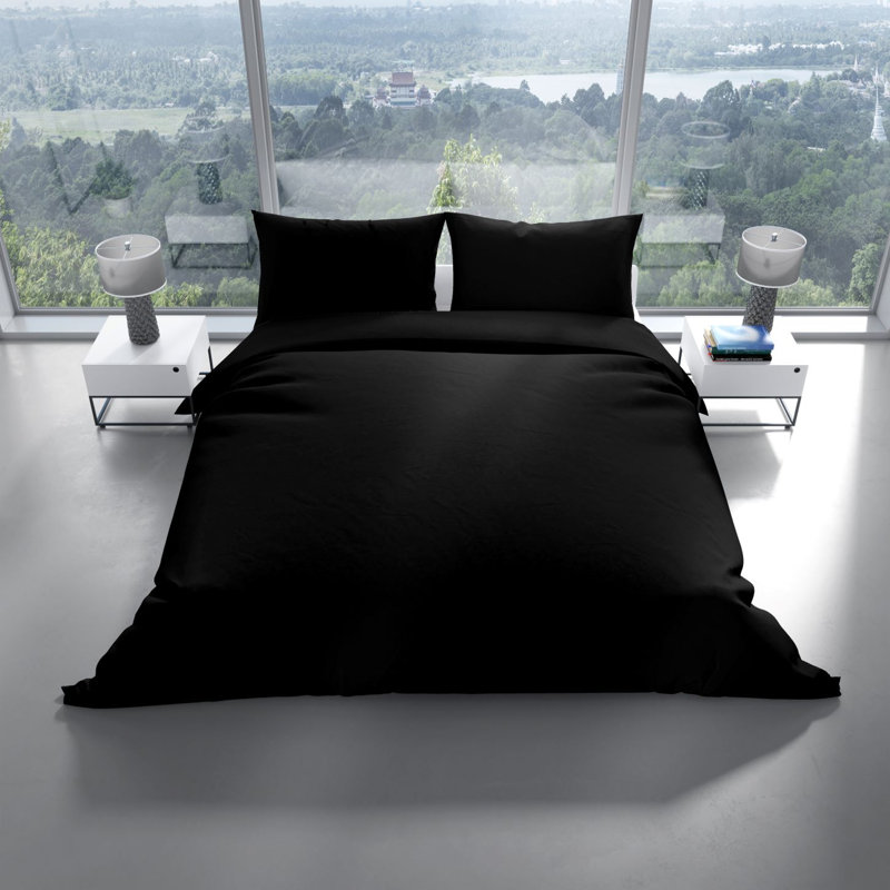 Elio Bed Linen, 200 x 200cm Duvet Cover + 2 Pillowcases (80 x 80cm, Black