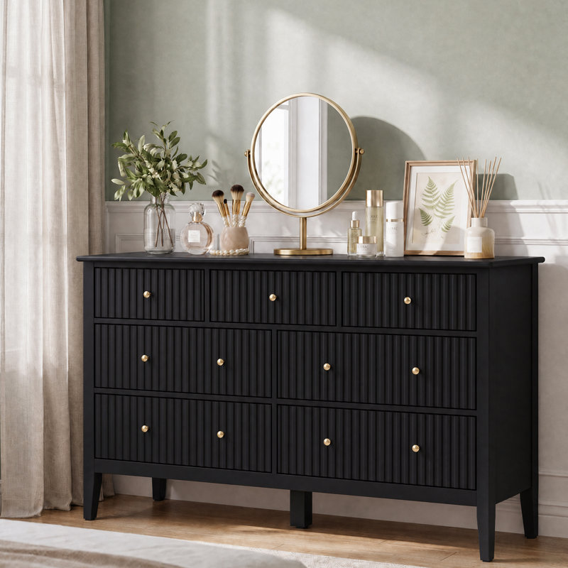 Commode 7 tiroirs Philomena, l 53,1 po, Black