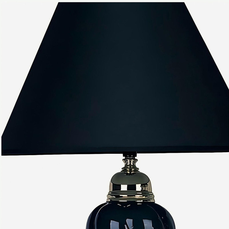 22" Tall Ceramic Table Lamp, Urn-Shaped with Black finish, Linen Shade