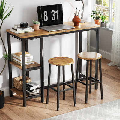 Ensemble de salle à manger 3 pièces à hauteur de bar avec tablettes et tabourets