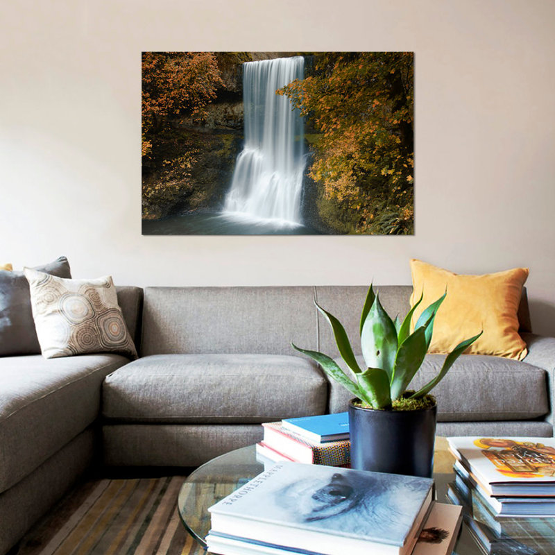 « automne cascade », impression sur toile, Papier d'art encadré noir, Blanc, H 16 po x l 24 po x P 1 po