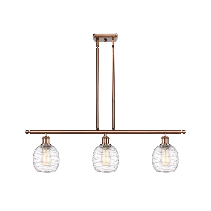 Luminaire suspendu linéaire à 3 lumières pour îlot de cuisine Carlucci, DEL, Cuivre antique