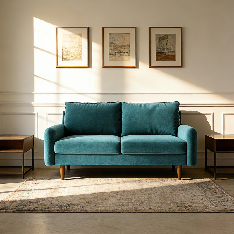 56.3" Velvet Spring-Padded Loveseat Comfort Sofas, Dark Cyan