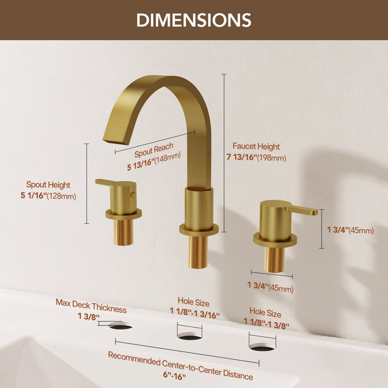  Robinet de salle de bain espacé 8 po à 3 trous et 2 poignées à fixation sur le comptoir avec drain, Or brossé