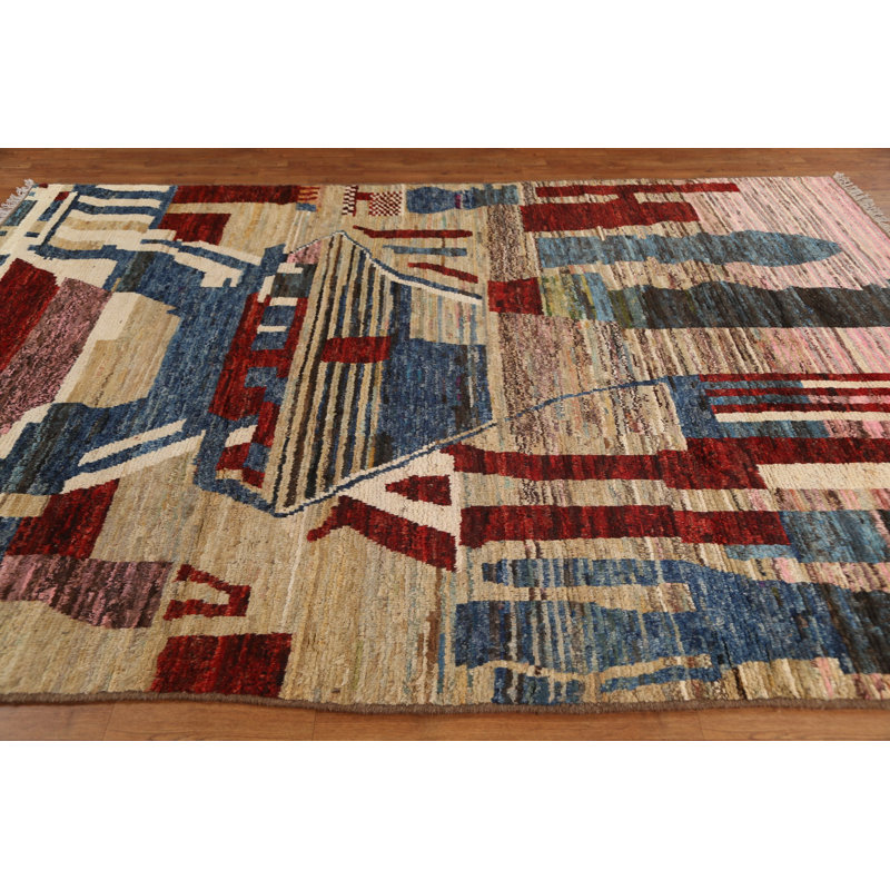 Tapis marocain abstrait noué à la main 7 x 9