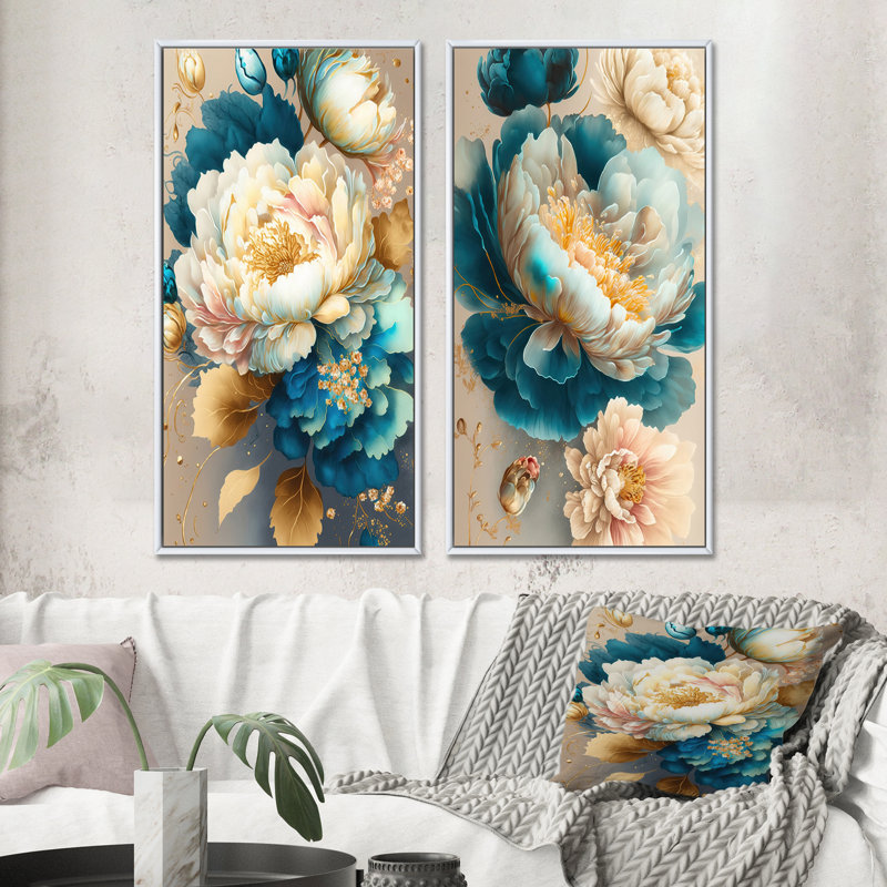 Vibrant Floral Bunch - ensemble de 2 impressions, Cadre blanc, H 32 po x l 32 po
