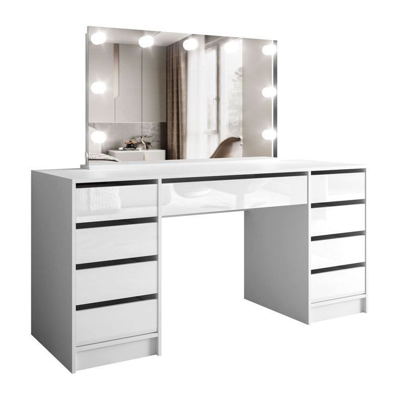 Dressing Table with Mirror, White Gloss