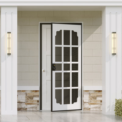 Porte d'entrée de sécurité - Panneau gris clair avec filet de ventilation en acier bronze, conception moderne à 15 grilles, verrouillable à deux trous