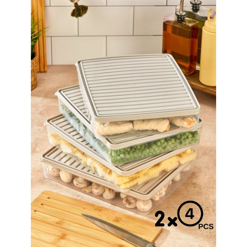 Versatile Storage Box Set (8 Pieces), Cream, 10.8 x 2.0 x 8.9 inches | 100% Durable Plastic, Dishwasher-Safe | Ideal for Organizing Kitchen, Office, and Home Spaces, Space-Saving Design