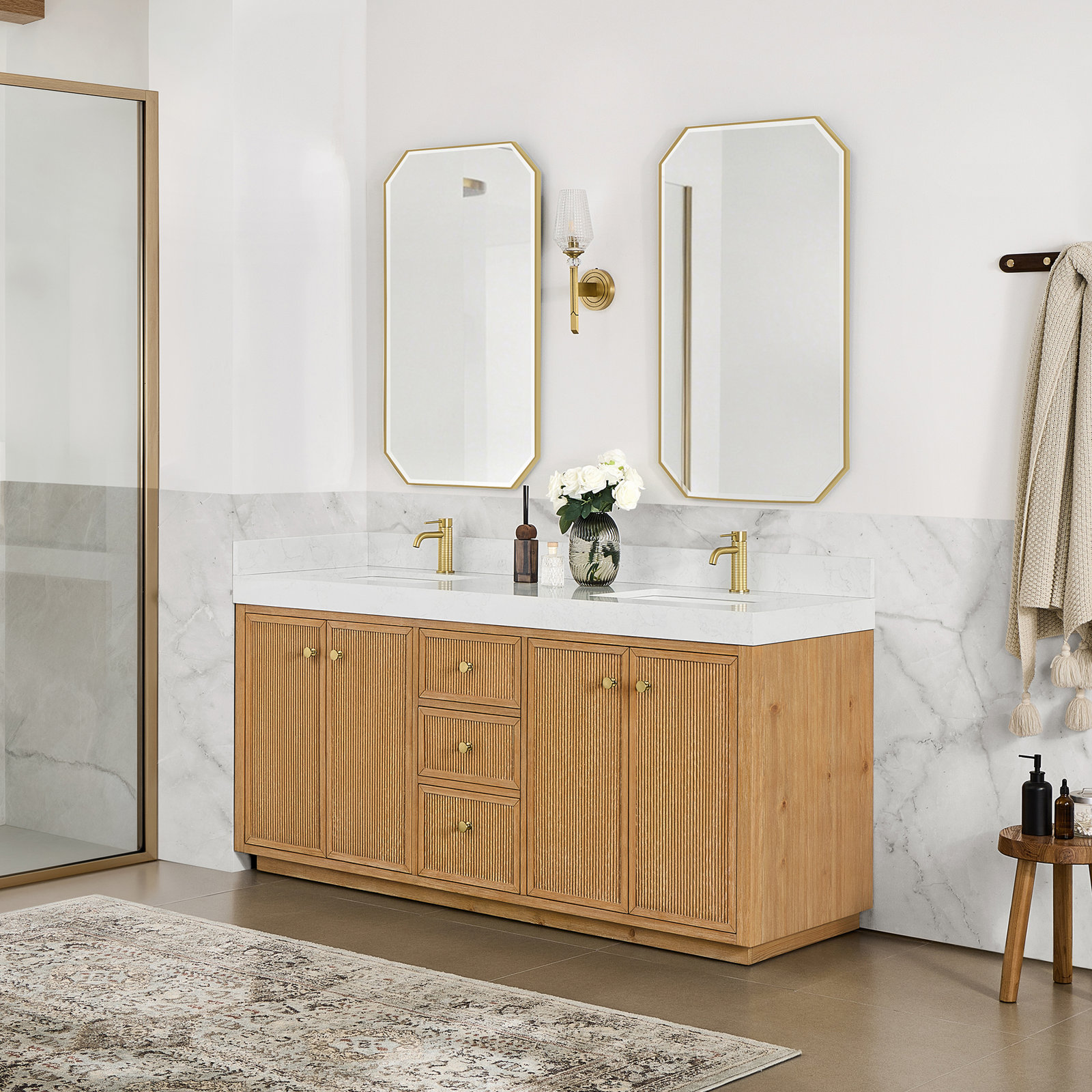 Thea 72" Double Bathroom Vanity, Fir Wood Brown