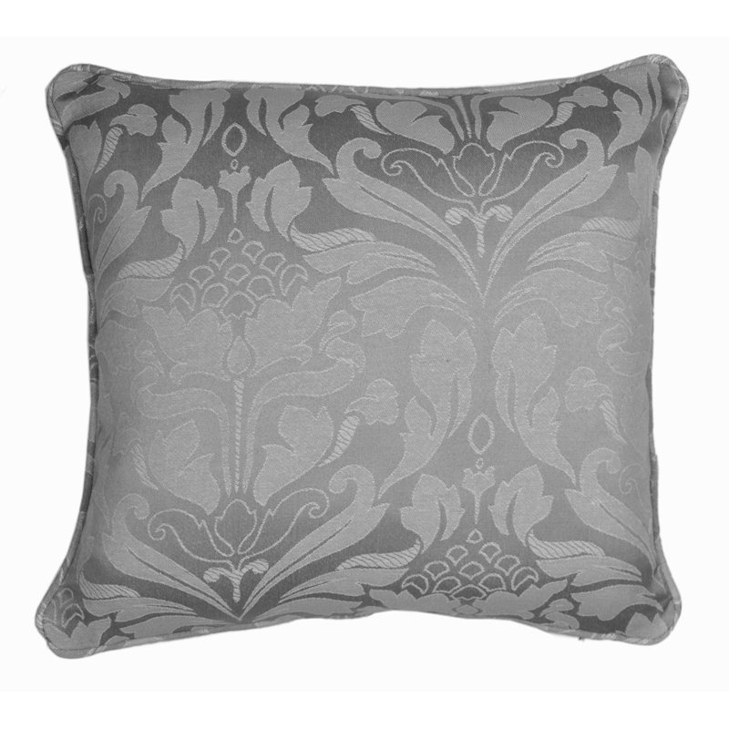 Damask Square Throw Cushion With Filling, Silver