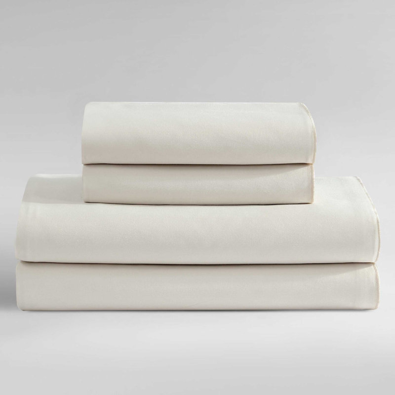 Ensemble de draps en satin de coton Calvin Klein, Ensemble de draps pour très grand lit avec 2 taie, Ivoire