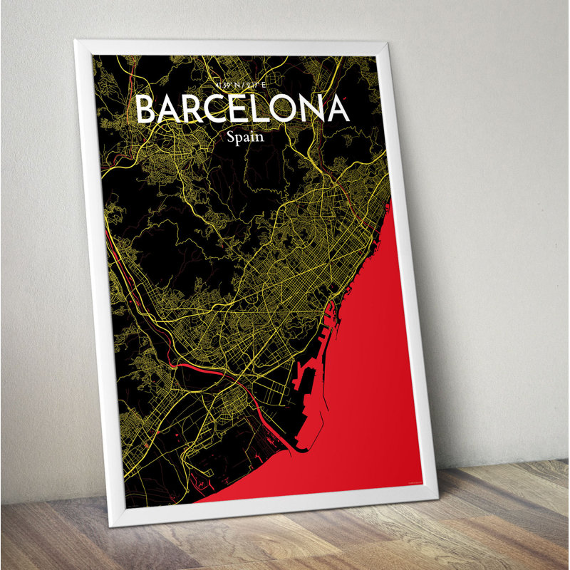 Barcelona City Map - No Frame Print, 91.4cm H x 61cm W x 0.13cm D