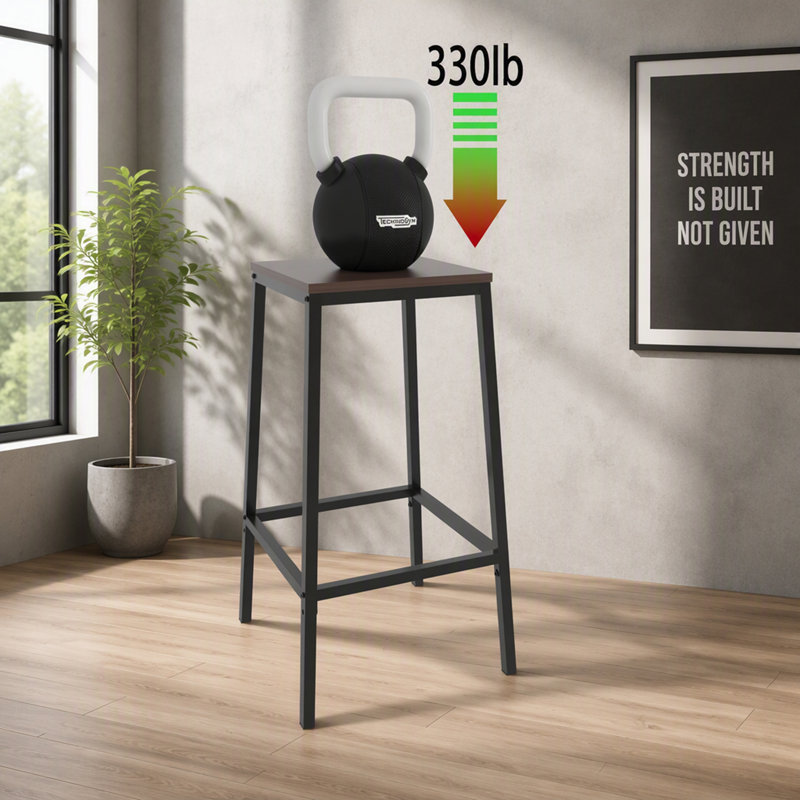 Ensemble de table de bar haute de style industriel avec tablette de rangement et tabourets sans dossier