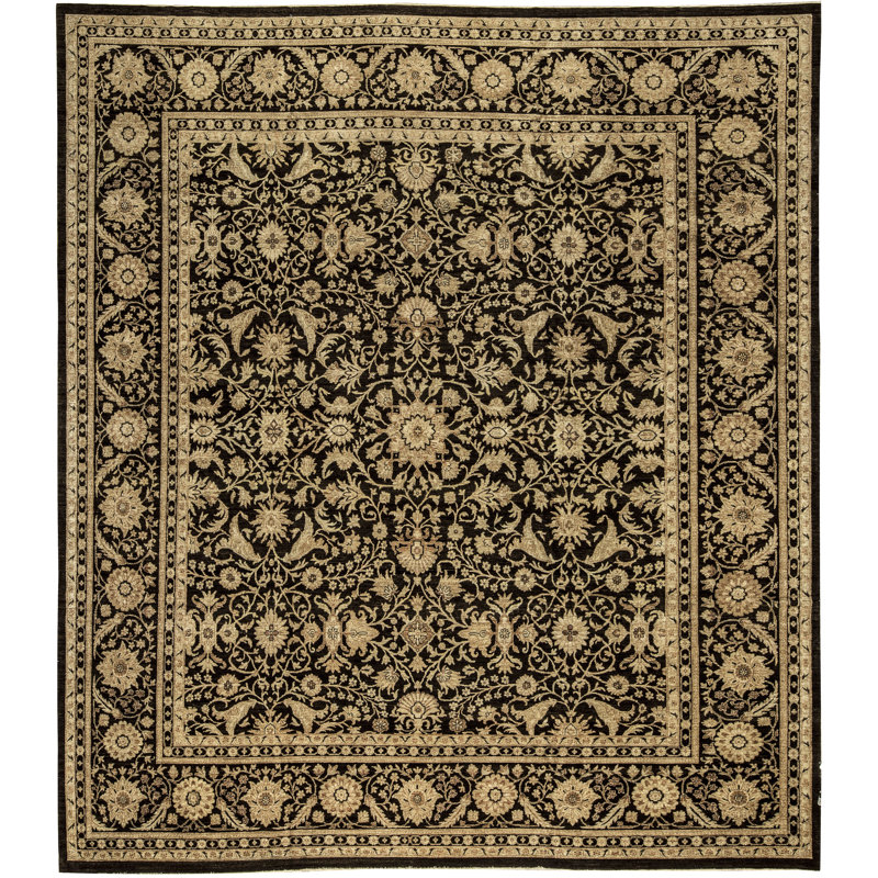 Tapis noir et brun de haute qualité noué à la main