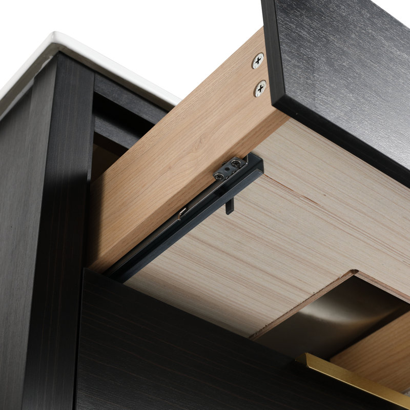 Étagère de meuble-lavabo sur pied 30 po, contreplaqué avec 2 tiroirs avec tiroirs en châtaignier noir, construction en