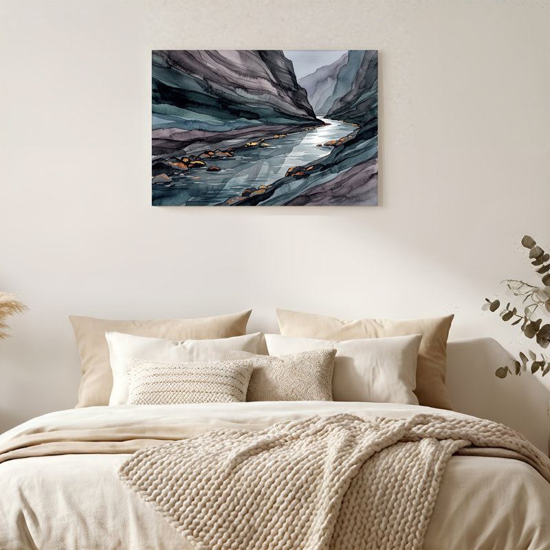 «Layered Blue and Gray River Canyon», art mural sur toile, H 24 po x l 36 po