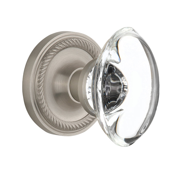 Rosette en corde avec poignée de porte ovale en cristal transparent, Nickel satiné