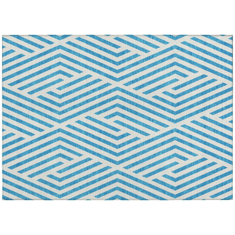 Tapis extérieur antidérapant lavable antidérapant 3 pi x 5 pi bleu sarcelle et blanc
