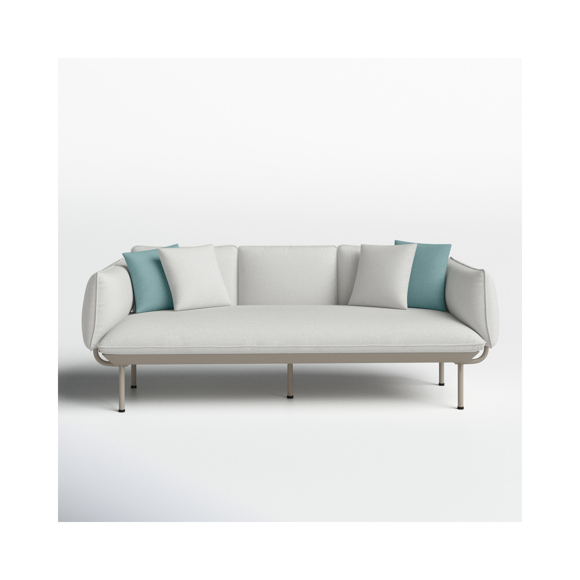 85'' Wide Aluminum Patio Sofa with Cushions, Light Gray, Light Gray