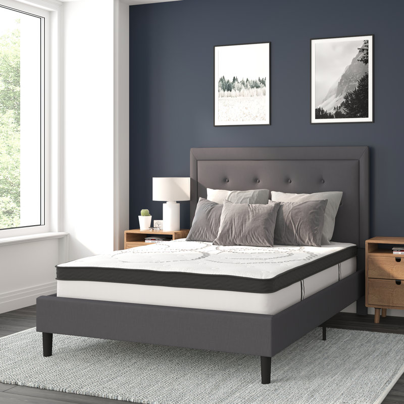 Aluino Tufted Platform Bed with 10in. Pocket Spring Mattress, Full, Dark Gray