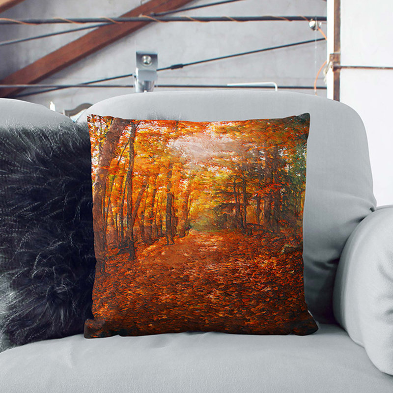 Autumn Forest Pathway In Abstract Square Throw Cushion, 40 x 40 cm