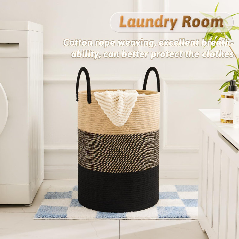 60l Woven Rope Laundry Basket Black