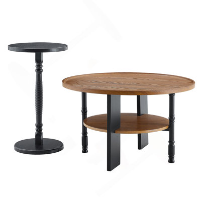 2-Piece Round Coffee Table  Side Table Set, PVC Vacuum Forming, 31.5" Coffee Table With Storage  15" Side Table, Single Package, Ideal For Living Ro