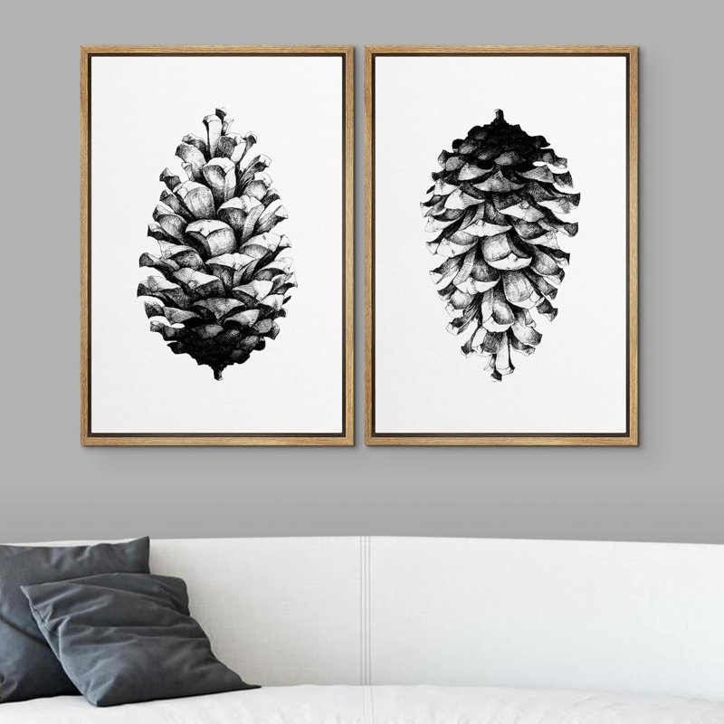 «Forest Woodland Pinecone», ensemble de 2 reproductions sur toile flottantes, H 36 po x l 24 po, Naturel