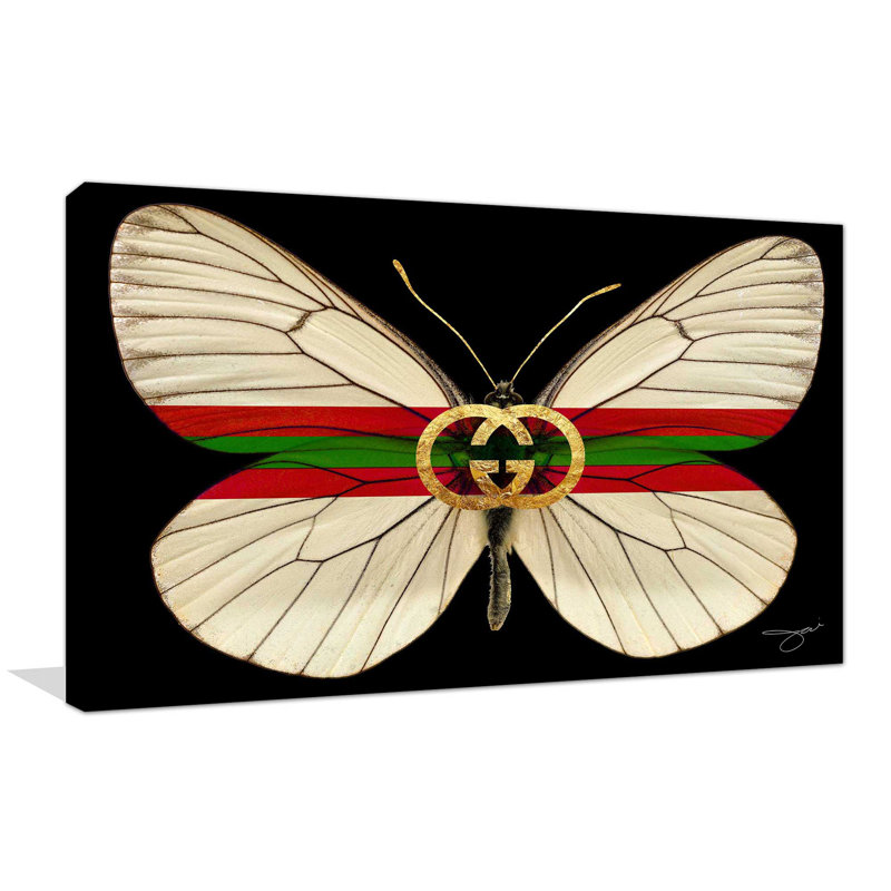 «Gucci Butterfly (Horizontal)» par By Jodi - impression, Toile tendue, H 18 po x l 30 po, No Frame