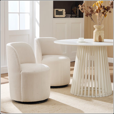 Chaise de salle à manger ronde en lin de style moderne du milieu du siècle, pivotante à 360 degrés, idéale pour les petits espaces et polyvalente pour la cuisine ou la chambre.
