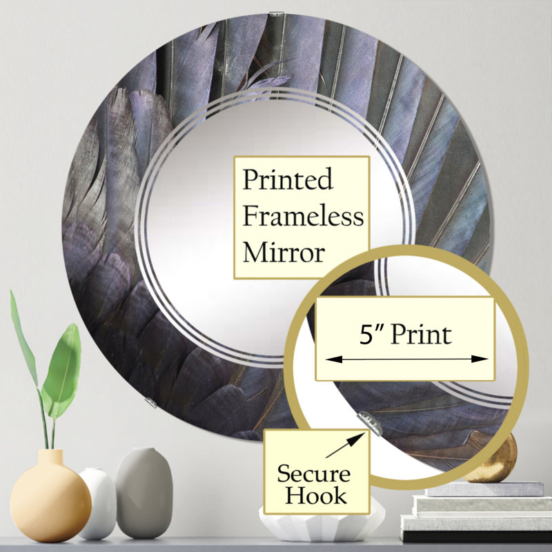 Plumes noires et blanches - Miroir mural traditionnel rond, 24 po x 24 po