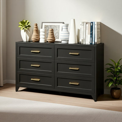 Solid Practical 6 Drawer Dresser for Bedroom, Modern Metal Storage Chest with Smooth-Glide Drawers, Space-Saving Storage Cabinet for Closet, Hallway,