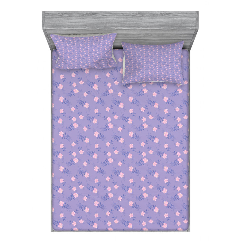 Microfiber Floral Fitted Sheet, Full Fitted Sheet with 2 Pillowcases, Tropical Floral